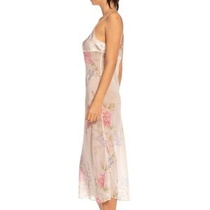 Vintage 90’s Y2K White Pink Satin Bodice Sheer Floral Midi Dress‎ Slip size S M